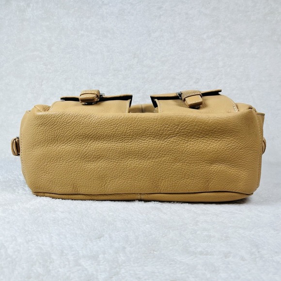 Vintage Tignanello Cargo Hobo Shoulder Bag Pebbled Leather Canvas Strap Tan Nude - Picture 7 of 15